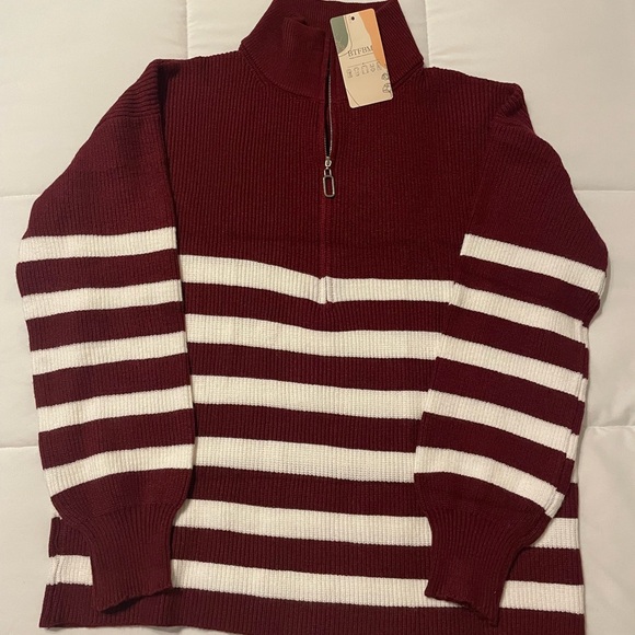 Gorgeous Burgundy and White Striped 3/4 Zip Sweater - Picture 5 of 5